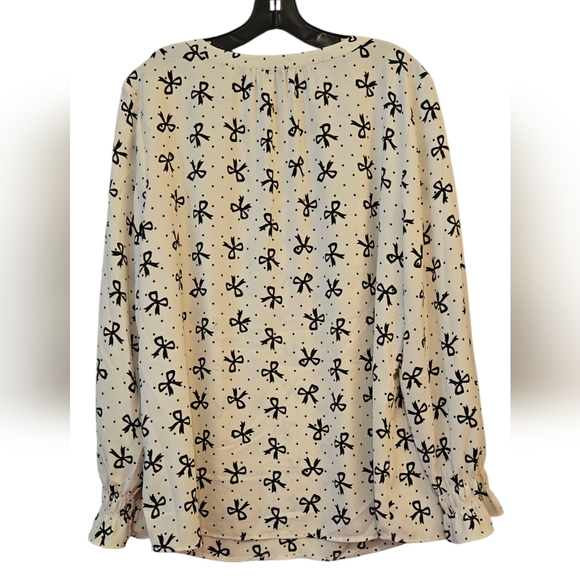 Talbots Smocked-Sleeve Bow Top Women's Size XL Casual Cottage Core Black/Cream - Picture 3 of 14